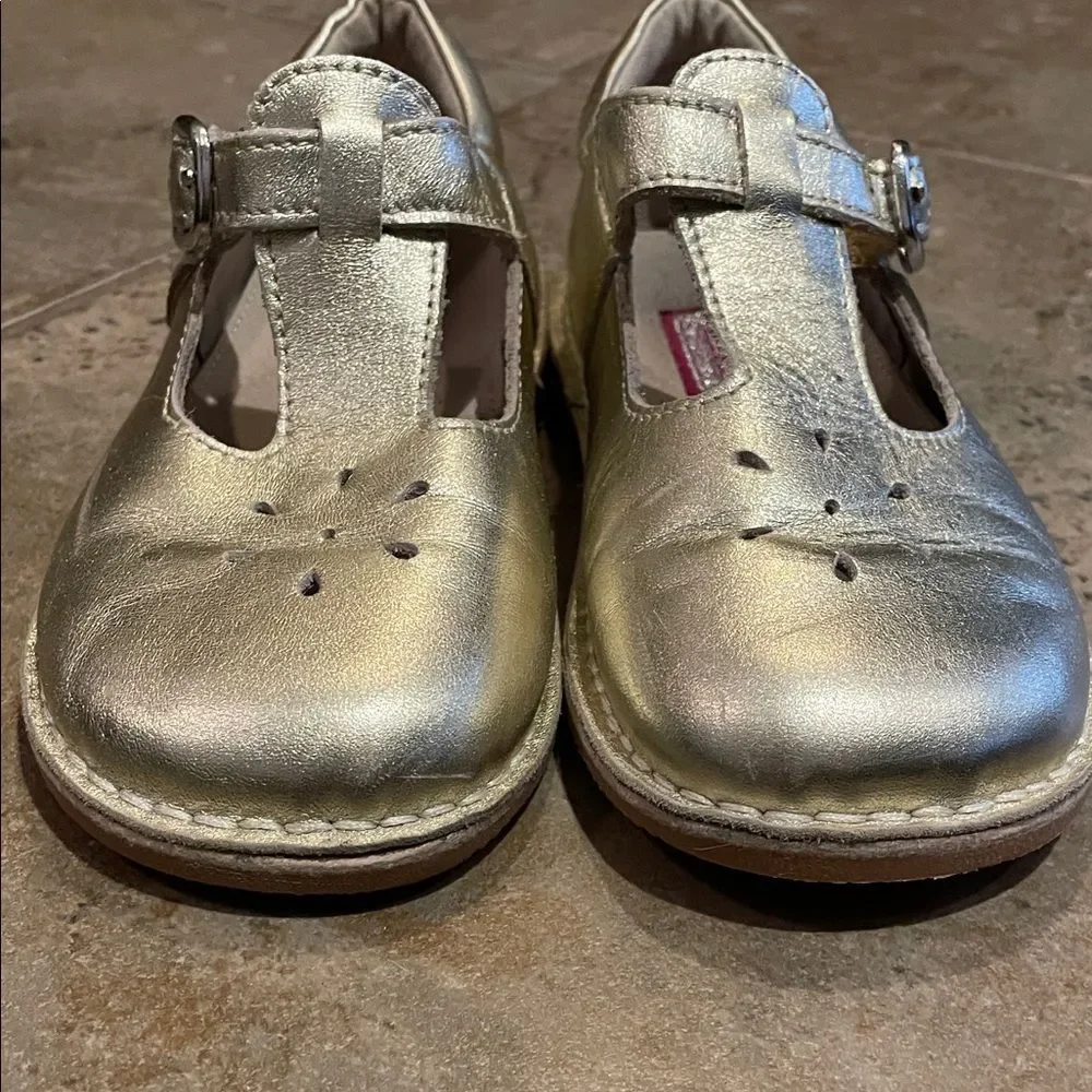 L'Amour Gold Classic Leather T-Strap Mary Jane Dress Shoe Little Girl Size 1 751